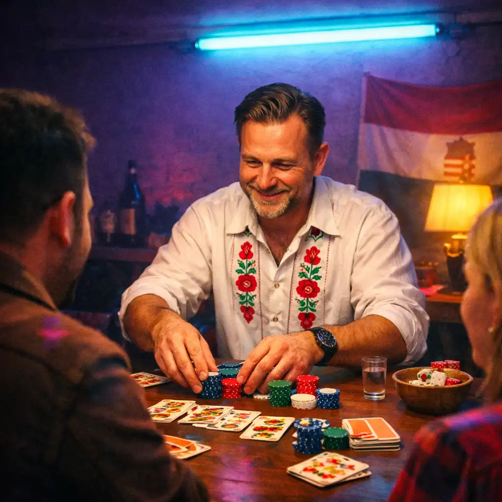 Házigazda rekreációs asztali programot vezet neonfényben.